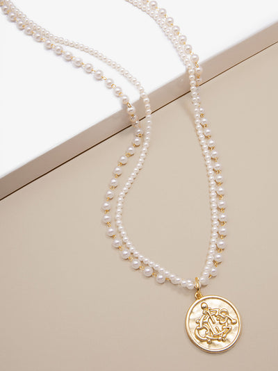 Pearl Long Necklace with Coin Pendant
