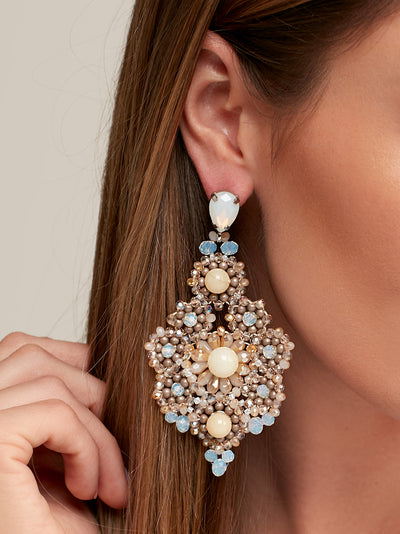 Hand Beaded Crystal and Lucite Starburst Drop Earring